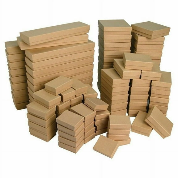 Lot of 20 50 100 Kraft Brown Cotton Filled Jewelry Packaging Gift Boxes