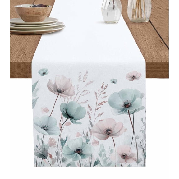 Hokiten Table Runners 72 Inches Long Dress Scarves, Pink Green Floral Farmhouse Kitchen/Dining Table Runner, Coffee Tablerunners, Botanical Flower Plant Herb Watercolor 16x72 Inch