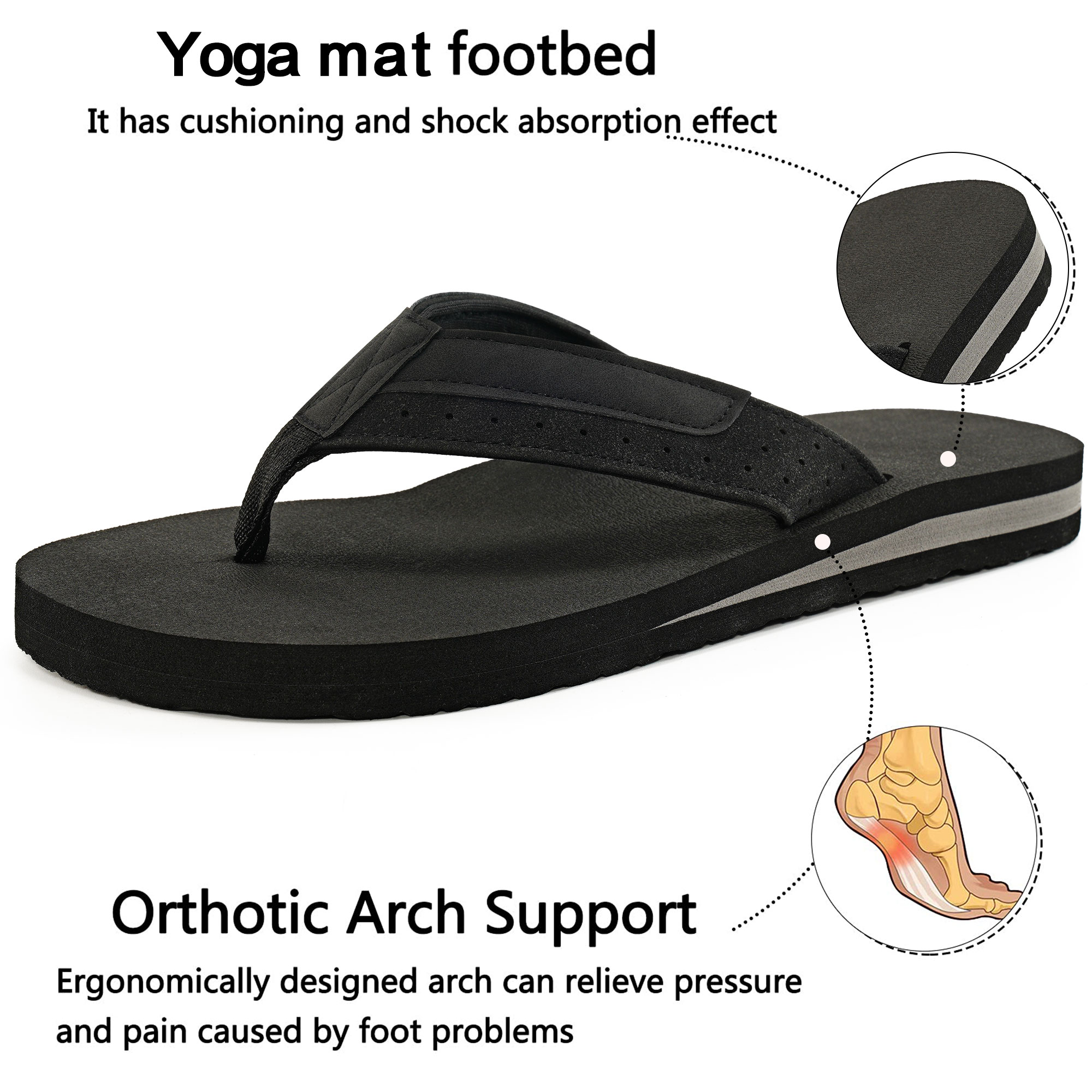 Ecetana Men's Leather Flip Flops with Arch Support photo 3