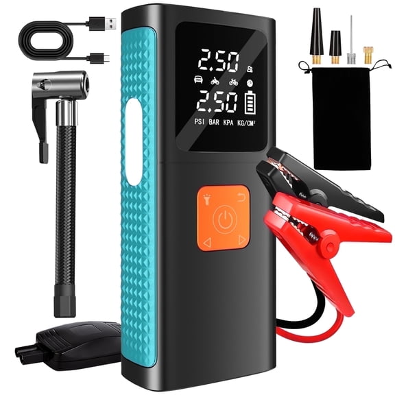 FLORAY 2-in-1 3000A Car Jump Starter with 150 PSI Air Compressor, 12V Jump Box for All Gas/8.0L Diesel Engines, Portable Power Bank, LCD Display and Emergency Light