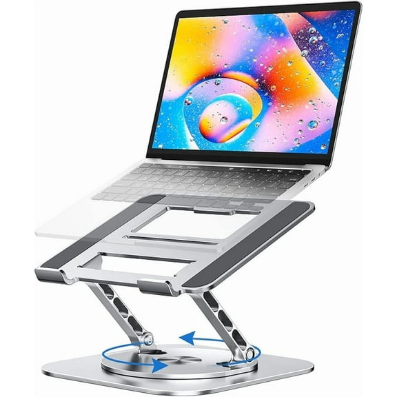 Adjustable Laptop Stand for Desk, Ergonomic Riser with 360° Rotating Base, Foldable Notebook Computer Holder Compatible MacBook Air Pro, Dell XPS, More 10-17" Laptops, Silver