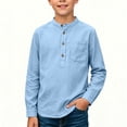 thumbnail image 6 of biudgviw Boys Henley Long Sleeve Shirts Child Cotton Linen T-Shirt Spring Fall Casual Front Button Tee Tops with Pocket(Blue,5-6 Years), 6 of 6