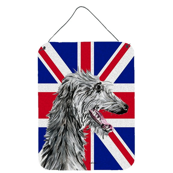Scottish Deerhound with English Union Jack British Flag Wall or Door Hanging Prints
