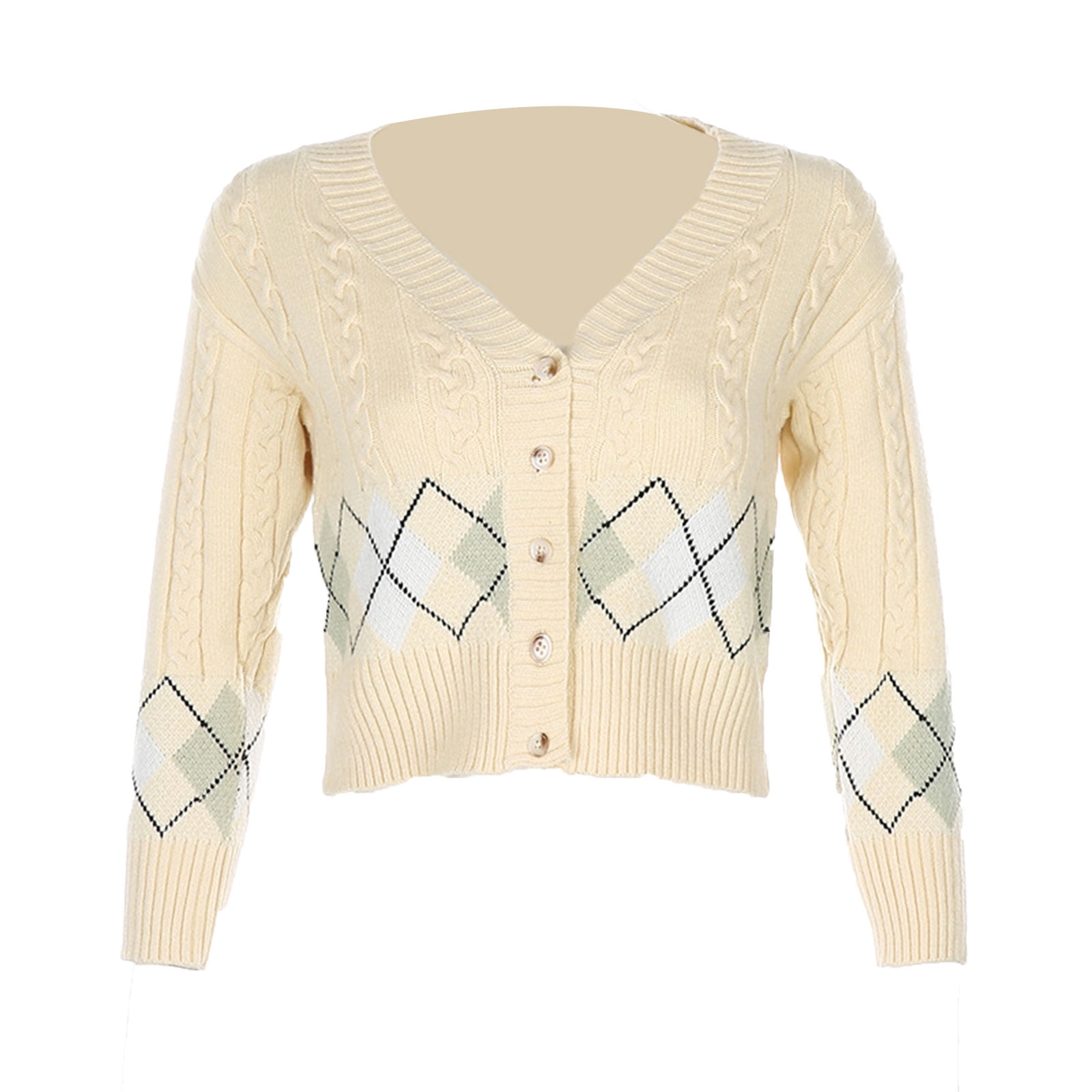 argyle print cardigan