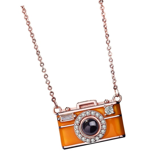 Camera Necklace With 100 Language Projection Multilingual Clavicle Chain Elegant Copper Jewelry For Cultural Enthusiasts