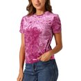 thumbnail image 4 of INSPIRE CHIC Women's Party Velvet Shirt Crew Neck Short Sleeve Casual T-Shirt L Hot Pink, 4 of 6