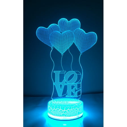 Love Romantic Balloons Proposal 3D Night Light Color Changing Illusion Lamp for Children Kids Girls Boys Gift Christmas Birthday Best Gifts