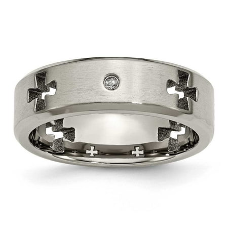Diamond Cut Out - Titanium Celtic Cross Cut Out with Diamond 7mm Brushed and Polished Band