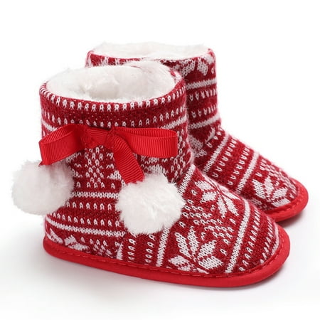 

Esho Christmas Baby Shoes Snow Boots Infants Winter Xmas Plush Warm Slipper Shoes Santa Elf Booties Shoes 0-18M