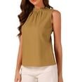 thumbnail image 4 of INSPIRAR CHIC Blusa sin mangas con cuello alto y volantes para mujer, color marrón claro, talla S, 4 of 6