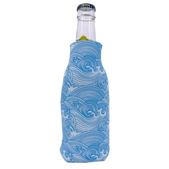 Blue Waves Pattern Zipper Beer Bottle Coolie