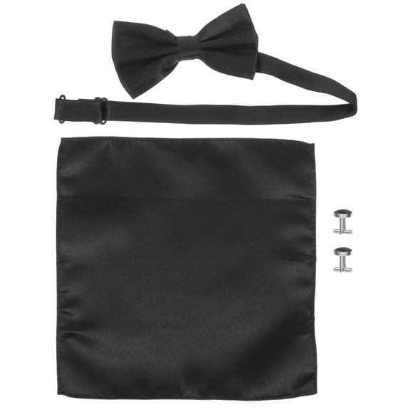 HONMEET 1 Set Black Satin Bow Tie Handkerchief Cufflinks Set for Formal Business Firm Attachment Novelty Bow Tie