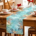 thumbnail image 5 of Coastal Table Runner 60 Inches, Summer Nautical Beach Coral Starfish Blue Ombre Bed Runner Dresser Scarves Tabletop for Indoor Outdoor Parties/Ceremony/Banquet, 13" x 60", 5 of 8