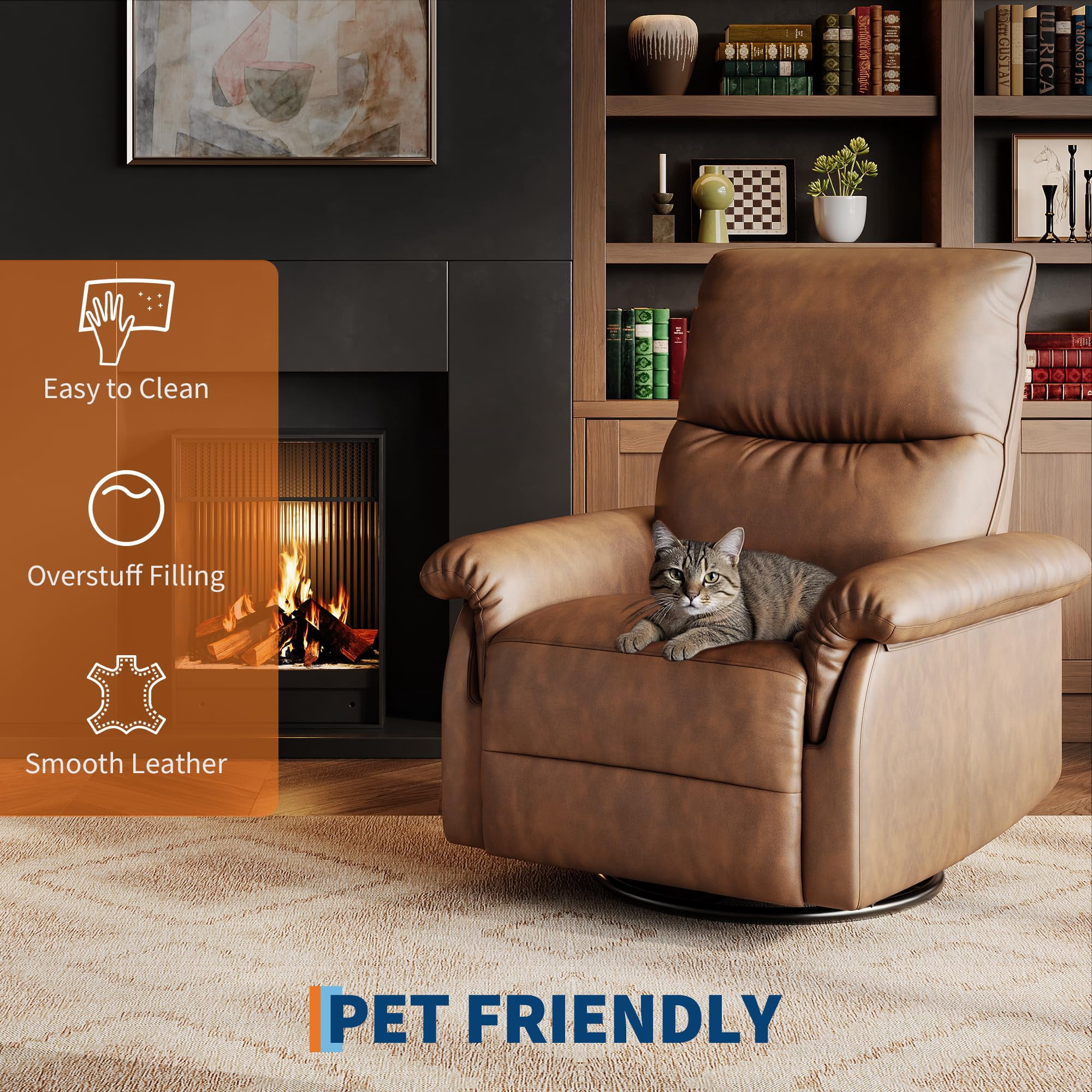 Soonbuy Swivel Rocking Nursery Recliner Chair, Rocker Recliner Glider Deep Seat, PU Leather Sofa Chair with high Backrest for Nursery, Living Room, Bedroom & Home Movie Theater, Orange/Black