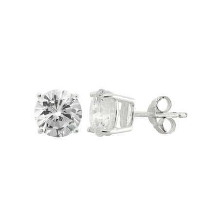 White CZ Sterling Silver Round Stud Earrings, 8mm