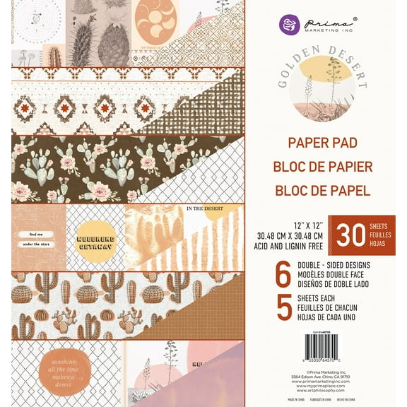 Prima Marketing Double-Sided Paper Pad 12"X12" 24/Pkg-Golden Desert, 6 Designs/4 Each