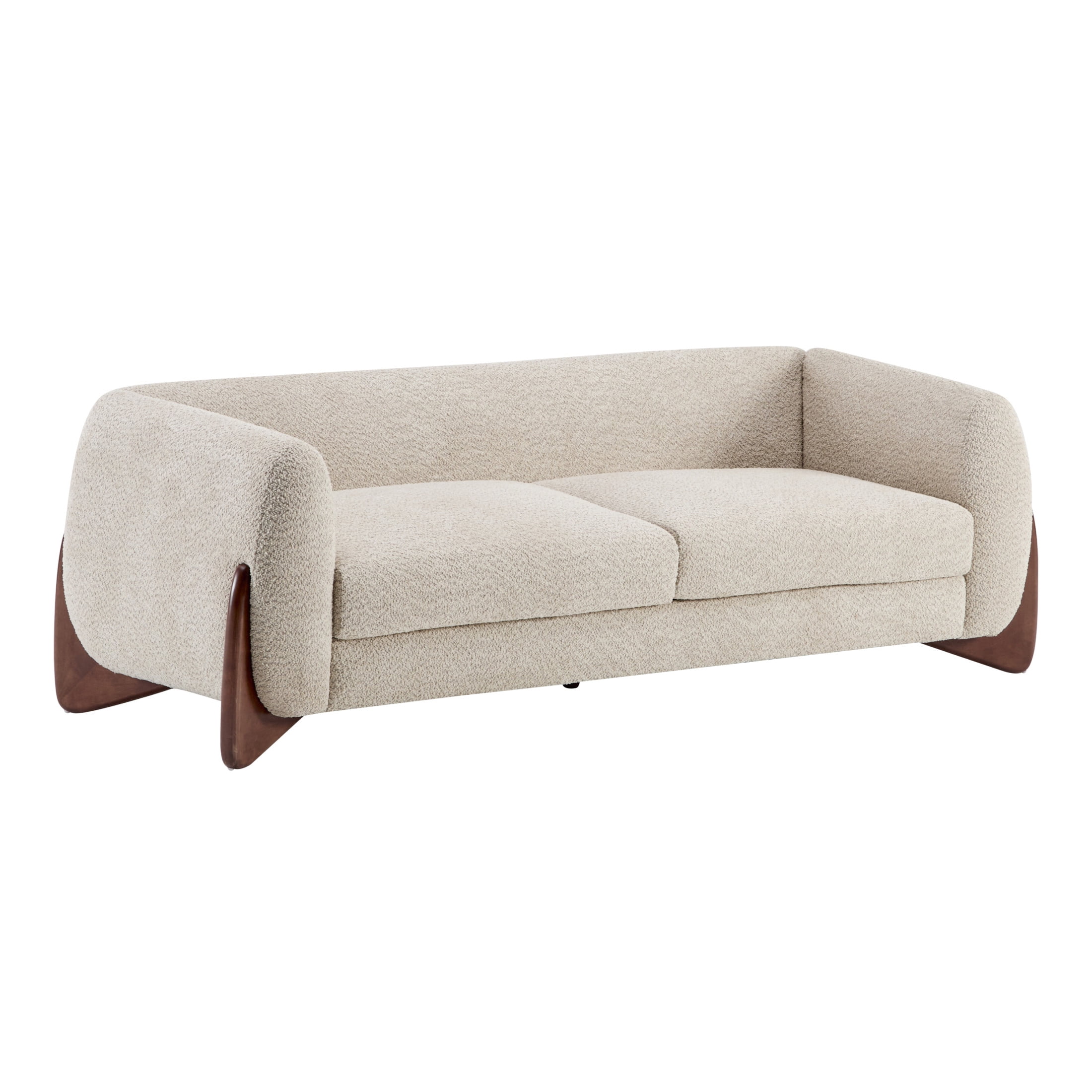 Christopher Knight Home 82" Boucle Sofa, 3-Seater Faux Sherpa Couch with Wood Legs & Curved Design, Almond