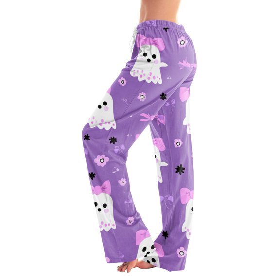 IYYVV Halloween Pajama Pants for Women Cute Funny Pumpkin Graphic Pajamas Casual Elastic Waist Palazzo Pant Fall Pajamas Dark Purple M