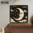 thumbnail image 5 of 2D Flat, 1pc Halloween Wooden Wall Decor - Rustic Farmhouse Moon Clouds Night Sky Sign with Golden Stars, Dark Background - Wood - Pre-Drilled Hanging Hole - for Home, Office, Cafe, Party - Hallow, 5 of 7