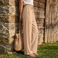 thumbnail image 6 of Bloomae Women's Casual Cotton Linen Pants Lightweight Drawstring Elastic Waist Lounge Pants Flowy Wide Leg Beach Vacation Trousers with Pockets, 6 of 10