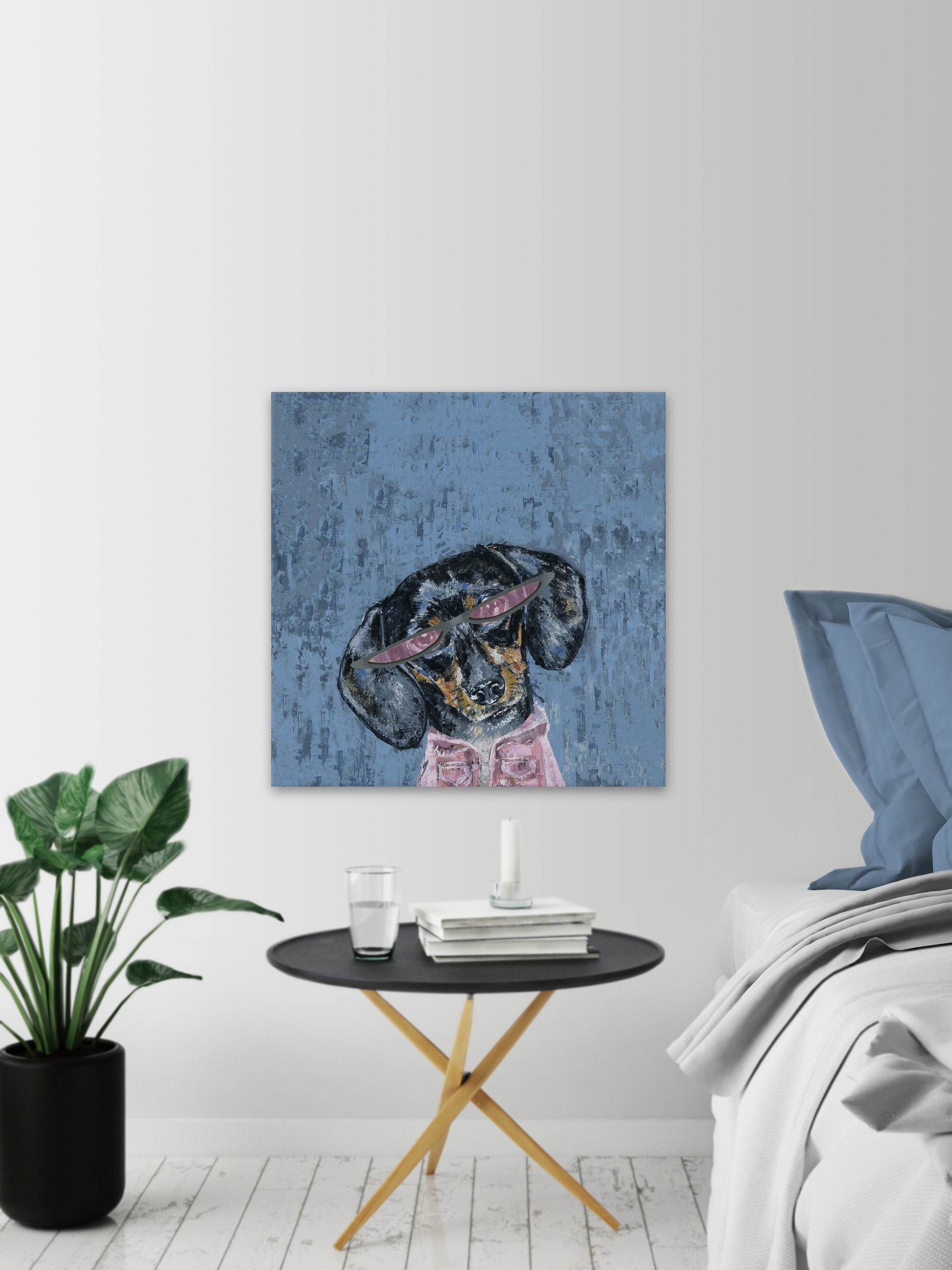 Marmont Hill "Dog in Pink" Painting Print on Wrapped Canvas
