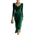thumbnail image 2 of Women's Casual Dress Long Sleeve Elegant Fitted Classic Solid Color Midi Dress for Spring Fall Office Daily,Army Green,L, 2 of 6
