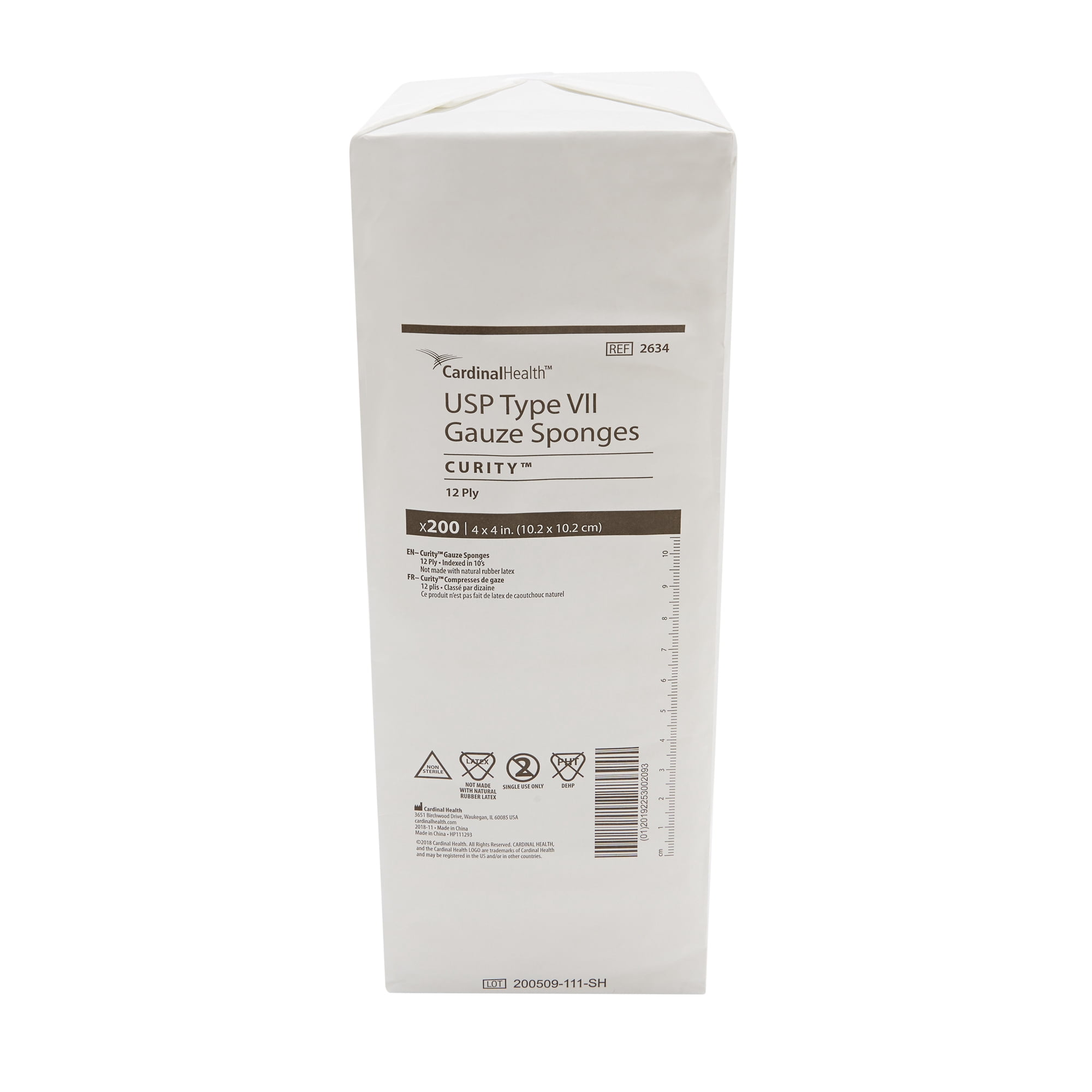 Curity Gauze Sponge, Non-Sterile, 12-Ply USP Type VII Gauze Sponge, 4 in x 4 in, 200 per Pack, 10 Packs, 2000 Total