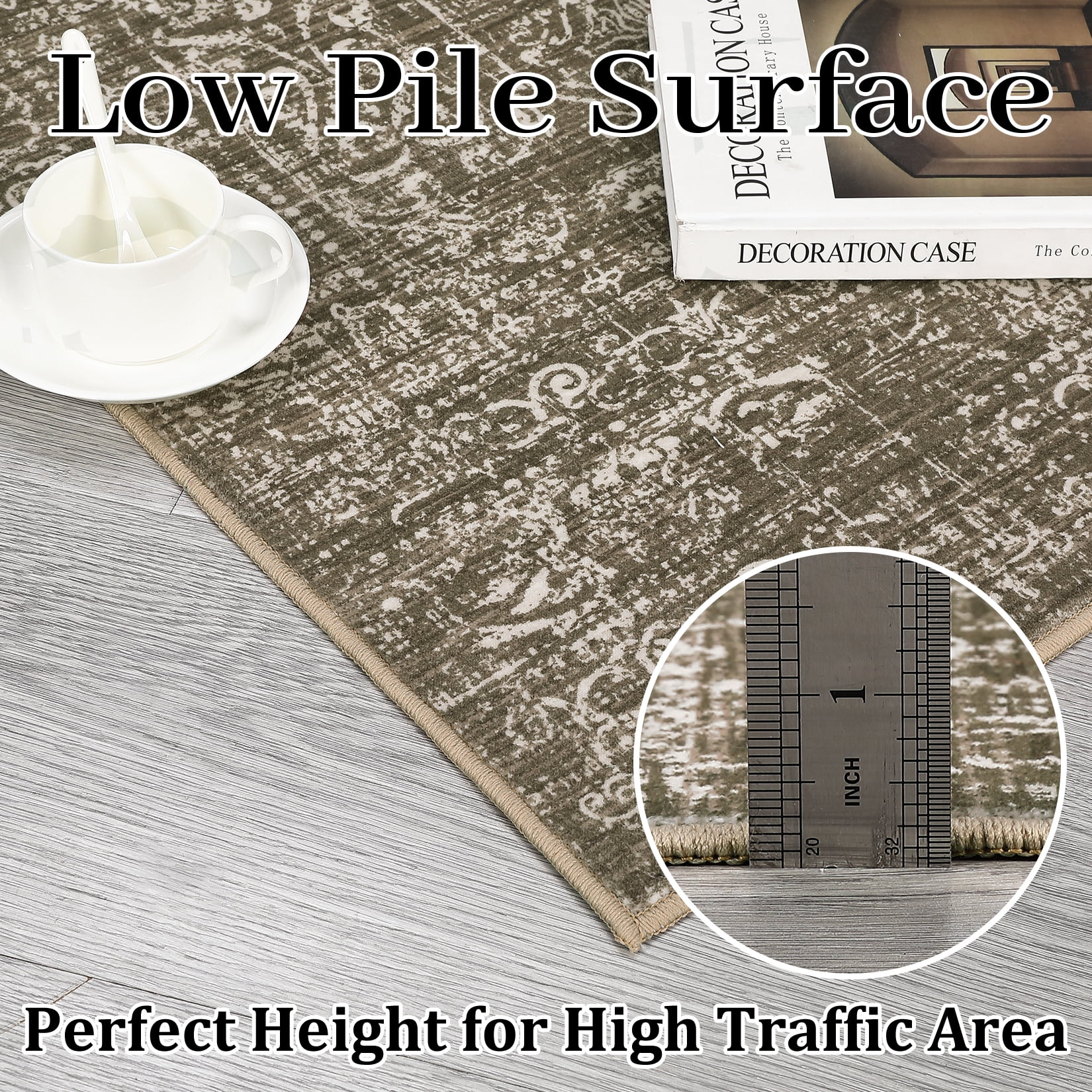 GlowSol 5'x7' Area Rug Soft Washable Oriental Distressed Rug Non-Slip Low Pile Indoor Carpet for Dining Room Home Office, Brown