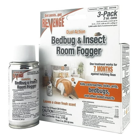 Bonide Revenge Dual Action Bedbug & Insect Room Fogger, Pack of 3 Long Lasting Protection Against Fleas, Ticks, Cockroaches, Ants