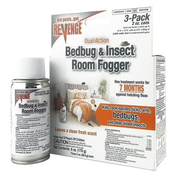 Bonide Revenge Dual Action Bedbug & Insect Room Fogger, Pack of 3 Long Lasting Protection Against Fleas, Ticks, Cockroaches, Ants