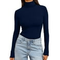 thumbnail image 3 of TrdSipl Womens Long Sleeve Shirts Turtleneck Slim Tops Winter Warm Down Underwear Tops Soft Stretch Basic Layer Tee Shirt, 3 of 8
