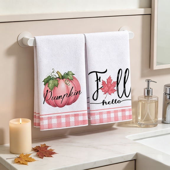 Halloween Themed Kitchen Dishes Towels, 2Pcs Pumpkin Leaves Fall Kitchen Towels Dish Towels, Highly Absorbent, Thanksgiving Day Decorative Dishes Towels For Home Suitable For Cooking And Baking