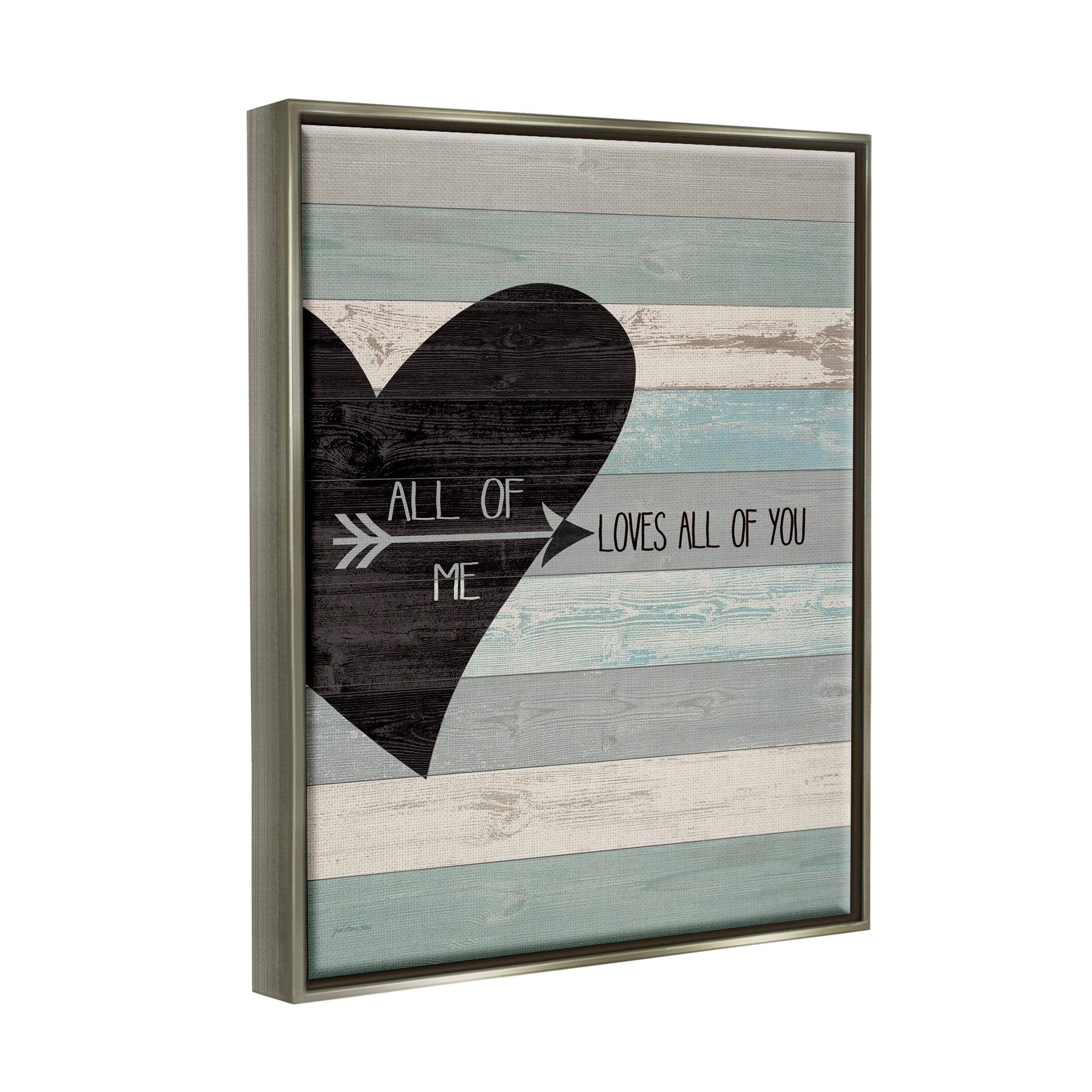 Stupell Industries All of Me Loves All Of You Distressed Heart Luster Gray Framed Floating Canvas Wall Art, 16x20, by Jo Moulton