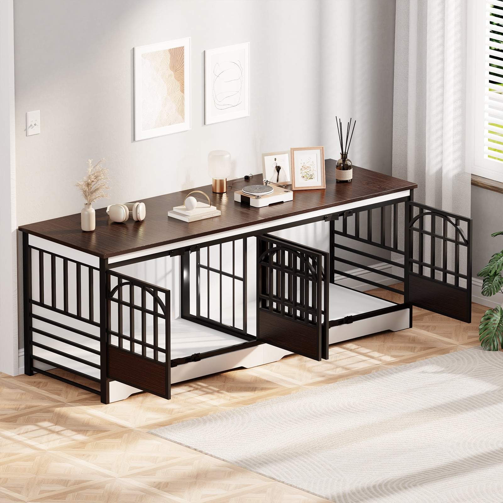 Bel Ark 86 inch Double Dog Crate Furniture for 2 Large Dogs Heavy Duty Double Dog Crates Furniture Indoor as TV Stand,Large White