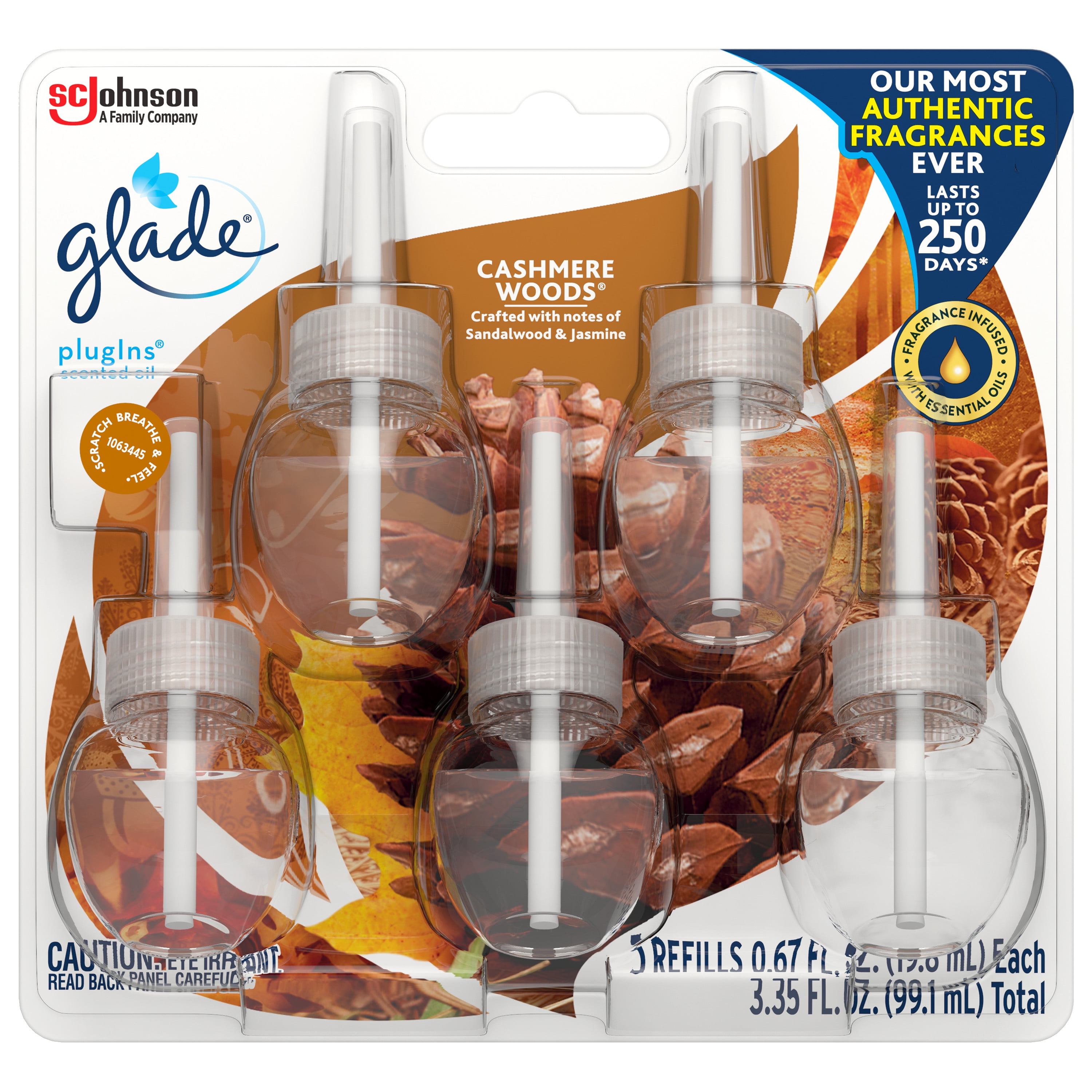 Glade PlugIns Refill 5 CT, Cashmere Woods, 3.35 FL. OZ. Total, Scented