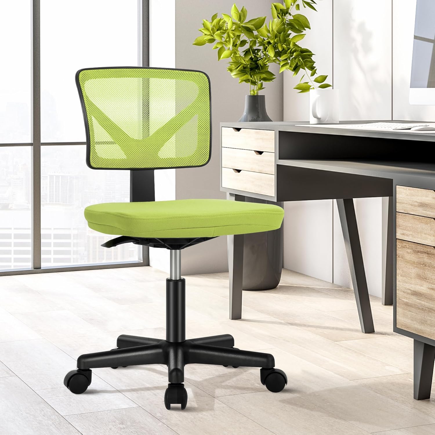 QUIOCOZY Armless Small Home Office Desk Chair, Ergonomic Low Back Computer Chair, Adjustable Rolling Swivel Task Chair with Lumbar Support for Small Space