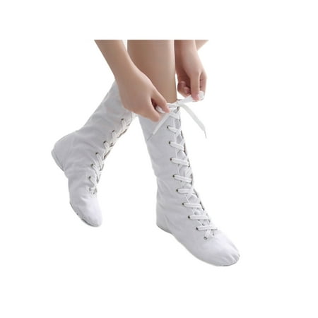 

Ymiytan Girls Ballet Shoes Non Slip Dance Shoes Modern Lace Up Ballet Lightweight Jazz Boots White 4.5