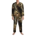 thumbnail image 3 of Naloa Palatial Gold Pattern Horse Men’s Pajamas Set - Long Sleeve Button Down Sleep Shirt and Pajama Bottoms Sleepwear Set-Medium, 3 of 7