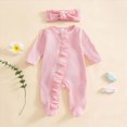 thumbnail image 2 of Kogui Newborn Clothes Neutral Newborn Baby Girl Boy Matching Outfits Knitted Romper Mitten Cuffs Jumpsuit Fall Clothes 0 3 6 9 12 18 24 Months (Pink,6-12 Months), 2 of 5
