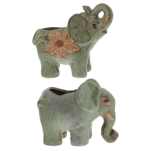 FELTECHELECTR Maceta de cerámica vintage con forma de elefante, 2 piezas, para suculentas, para el hogar