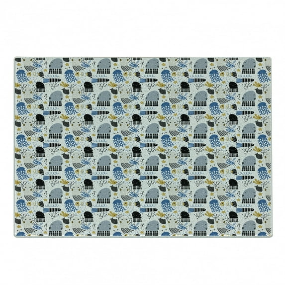 Animal Cutting Board, Jellyfish in Contemporary Cartoon Starfish Coral Reef Underwater with Funny Design, Decorative Tempered Glass Cutting and Serving Board, Small Size, Multicolor, by Ambesonne