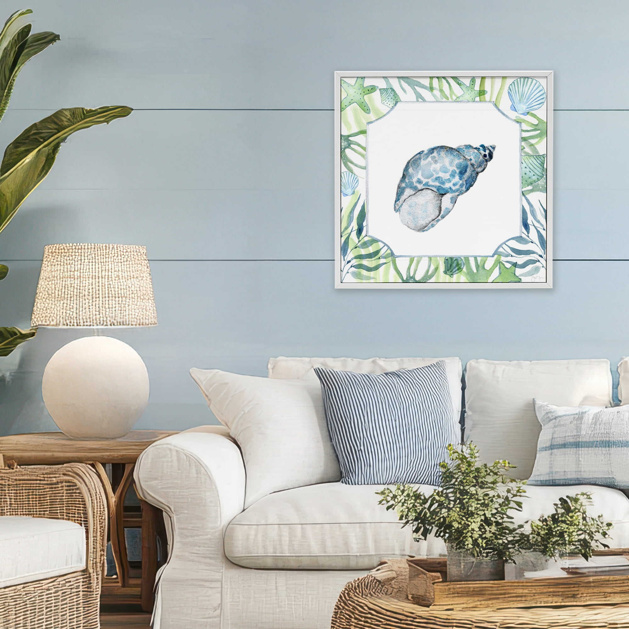 Stupell Industries Spotted Cowrie with Seaweed White Framed Giclee Art, design by Janet Tava