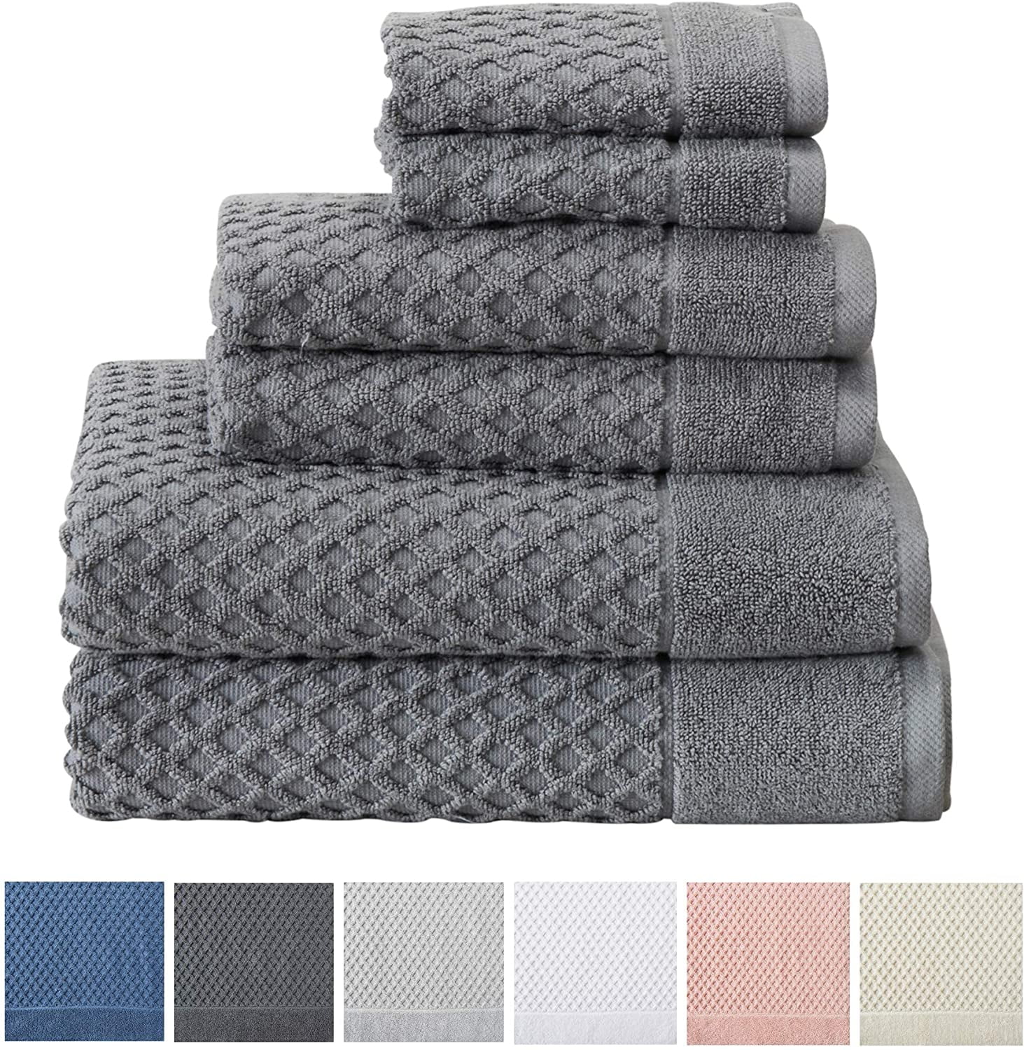 Market & Place Turkish Cotton Luxury 6-Pack Hand Towel Set Light Grey