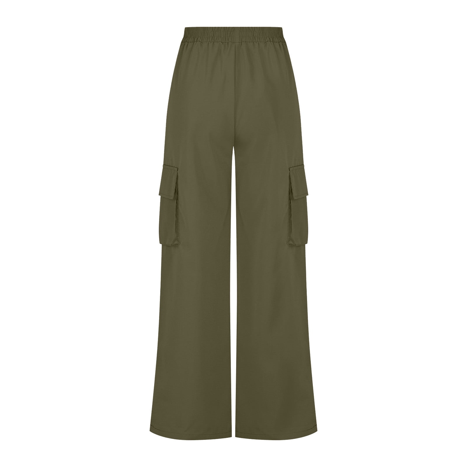 JWZUY Women's Elastic Waist Wide Leg Pants Casual Loose Cargo Pants with  Pockets 5-Army Green X-Large 