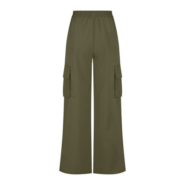 Bowake Cargo Pants For Women High Waisted Relax Fit Straight Leg Pants Casual Loose Lounge Trousers With Pockets Streetwear Army Green Other