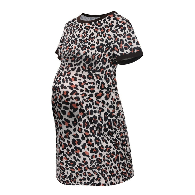 Kiplyki Pregnant Women Clothes Short Sleevele Leopard Print