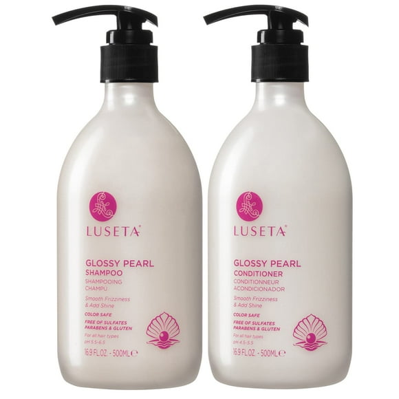 Luseta Glossy Pearl Champú y Acondicionador Set Suaviza e Hidrata Combate el Encrespamiento y Añade Brillo Hidratante para Cabello Dañado Desenreda Nutre Hebras Sin Parabenos Sin Sulfato 16.9oz