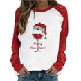 thumbnail image 2 of Qertyioot Hauts de Mode pour Femmes, Manches Imprimées Patchwork de Noël Col Rond Tee Décontracté, 2 of 7
