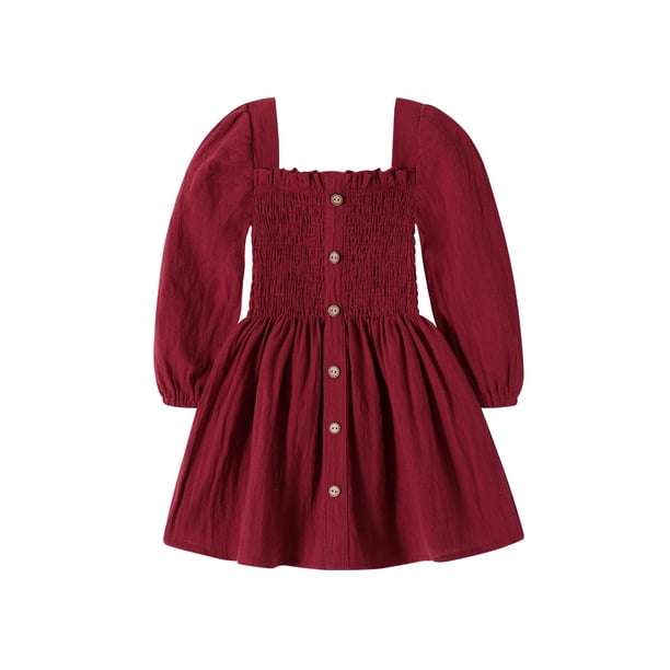 Vestido Happy Town para niña pequeña, manga larga, algodón, rojo 2-3T