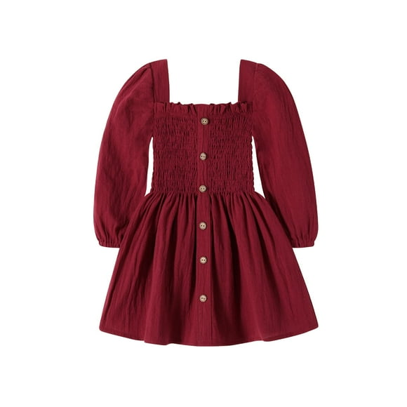 Vestido Happy Town para niña pequeña, manga larga, algodón, rojo 2-3T